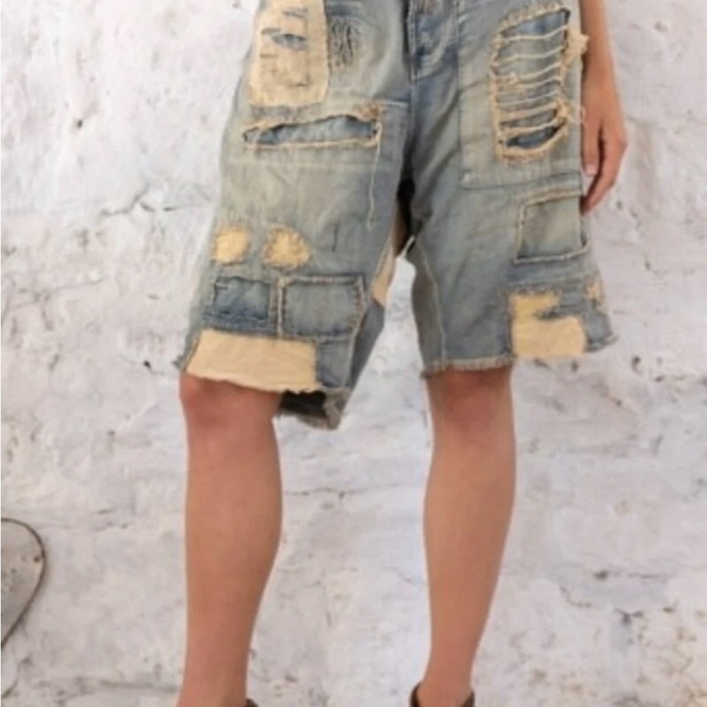 Magnolia Light Blue Patchwork Jean Shorts - Picture 9 of 10